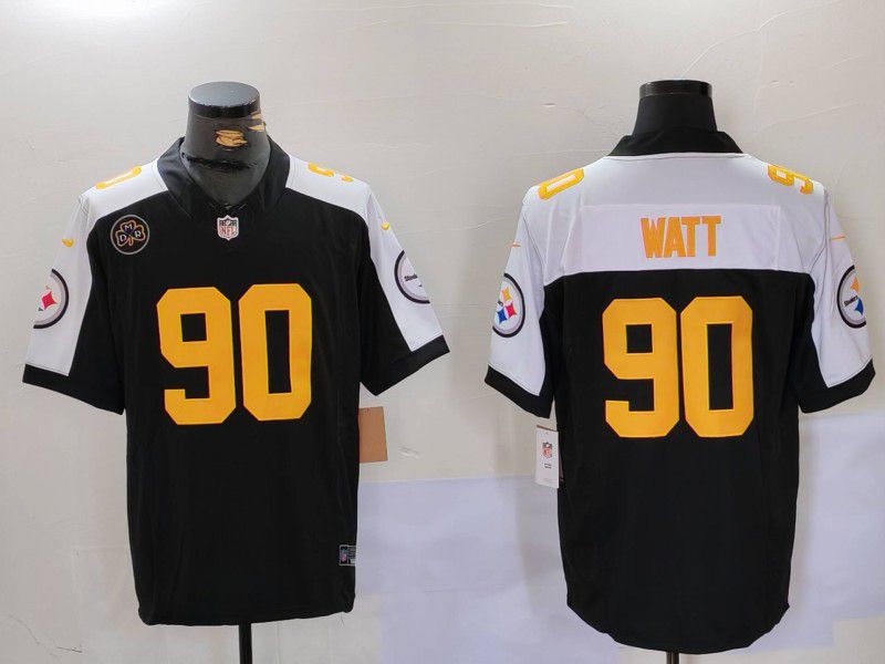 Men Pittsburgh Steelers #90 Watt Black Thanksgiving three generations 2024 Nike Vapor Limited NFL Jersey style 1->women mlb jersey->Women Jersey